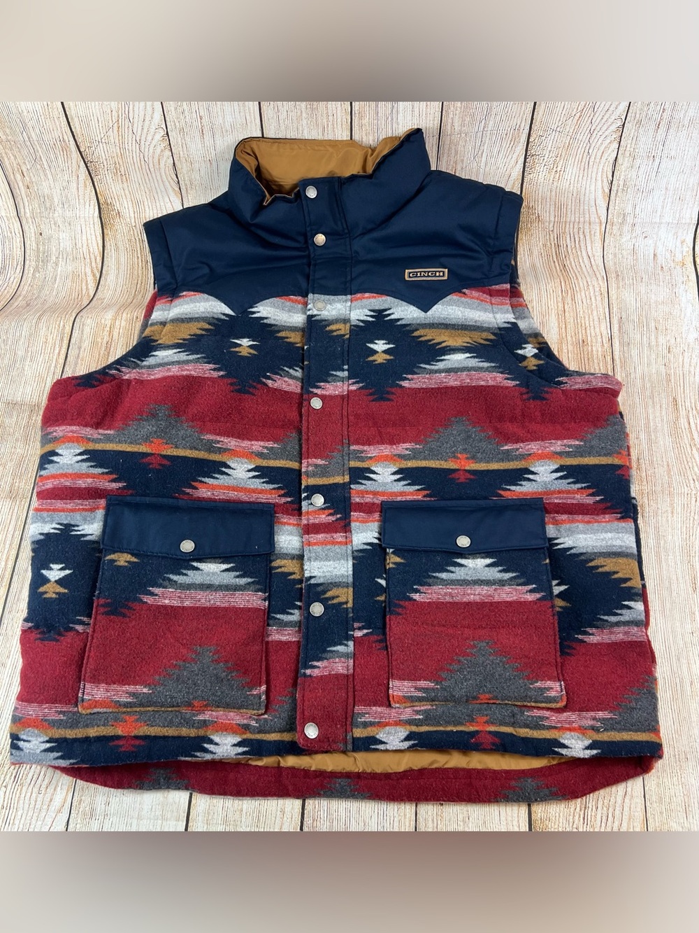 Mens Cinch Aztec Fleece Puffer Zip Western Outdoor Insulated Vest Size 2XL
